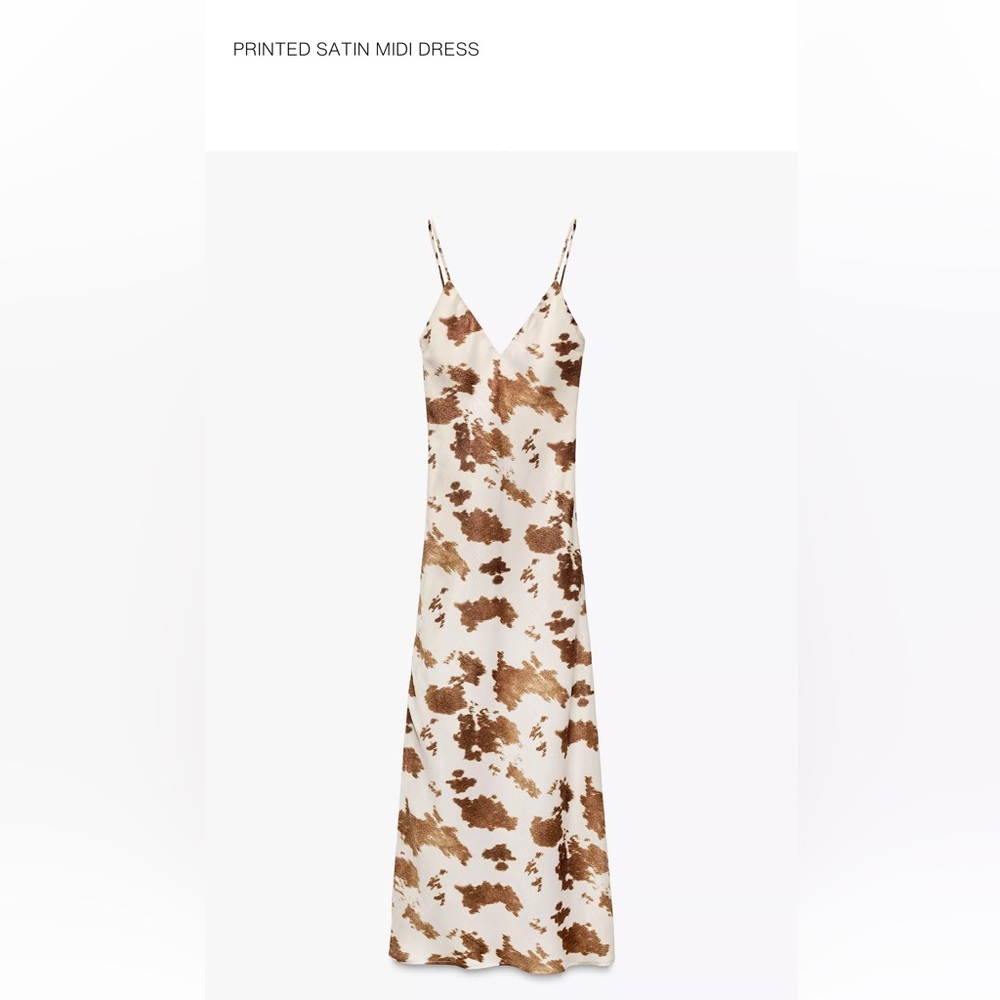 Printed Satin Cow Print Midi Dress